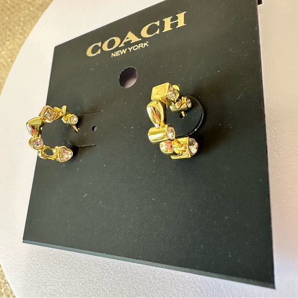 Coach Star, Heart & Mixed Crystal Huggie
Hoop Earrings in Goldtone CY137 - Picture 5 of 9